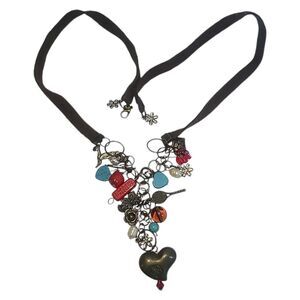 Boho‎ Treasure Charm Trinket Y-drop Necklace Brown Leather 24"